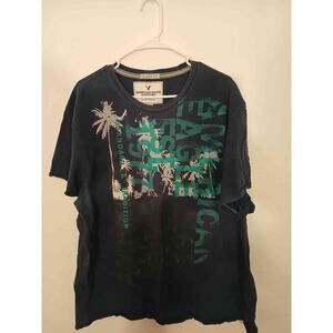 American Eagle Men's Classic Fit T-Shirt Palm Trees Graphic Navy Blue XXXL